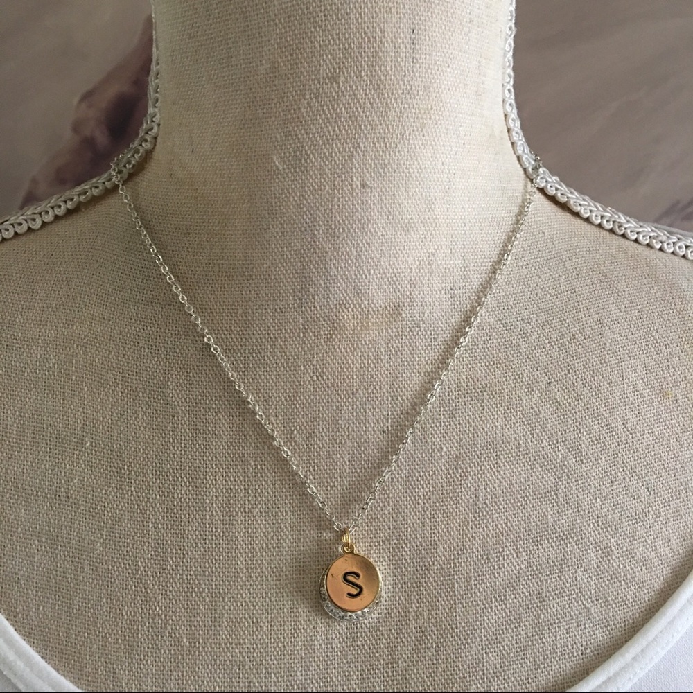 Minimalist monogram “S” initial double pendant rhinestone necklace